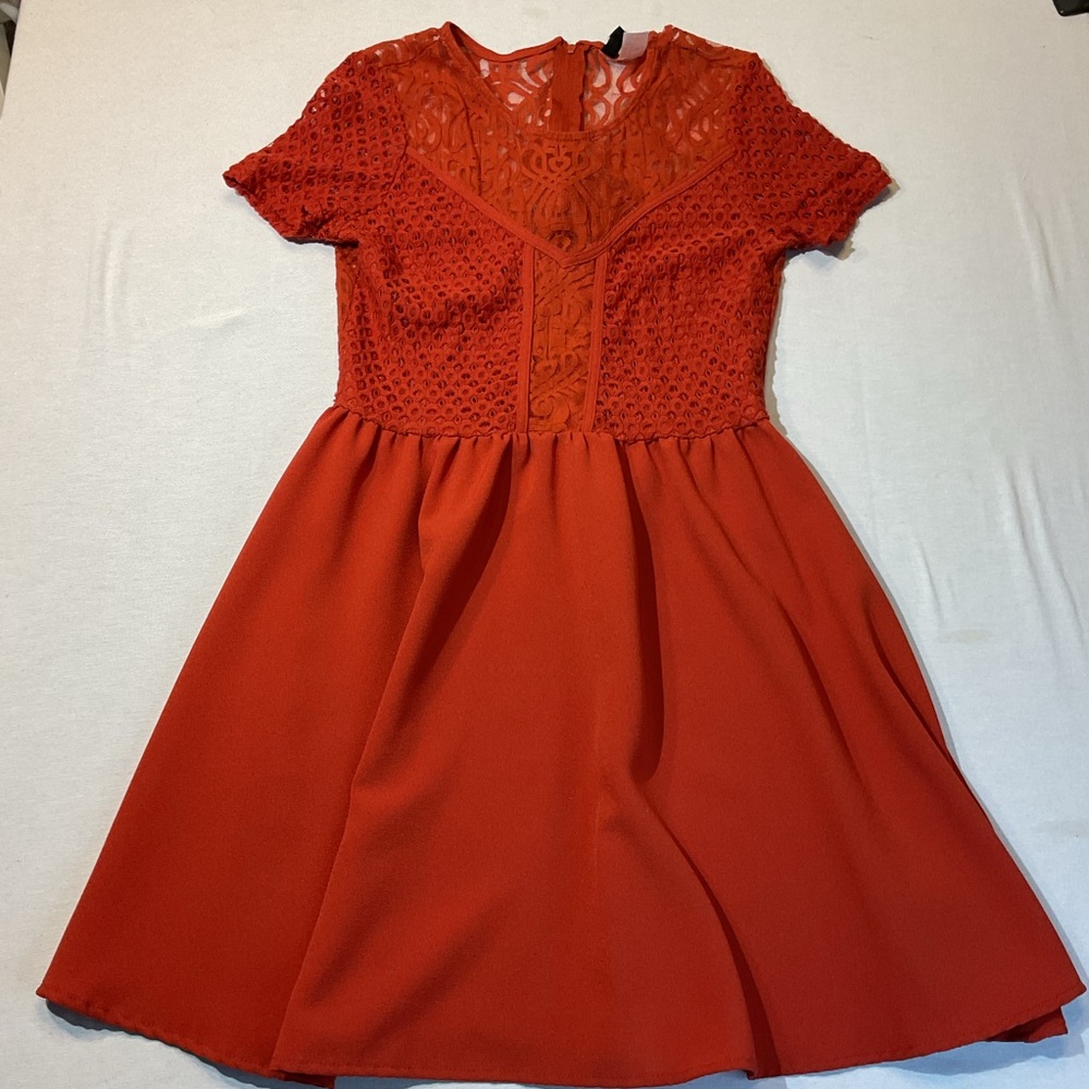 Divided by H&M Orange Dress, Lace Top Size 8 Rust Burnt Casual Coffee